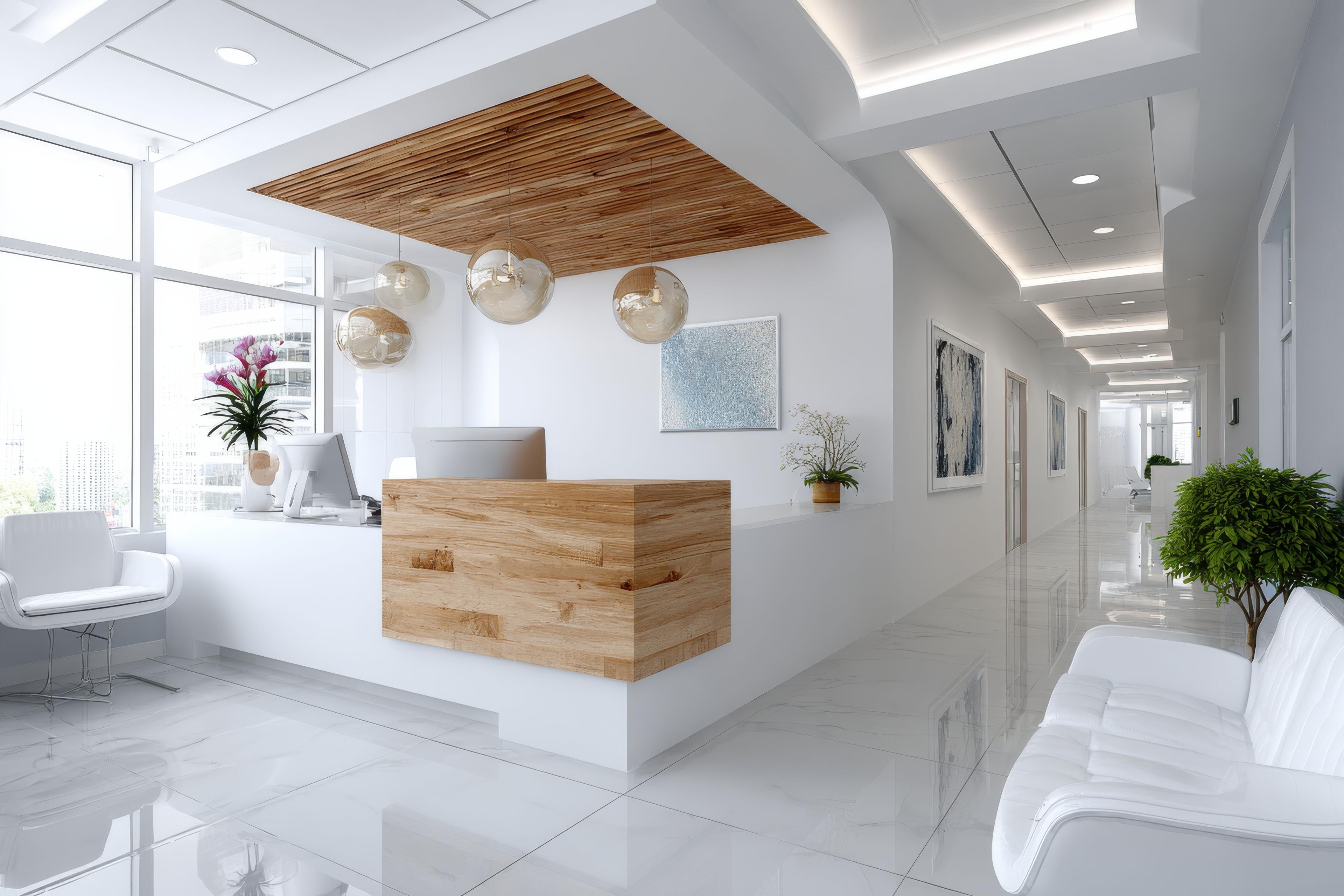 Arztempfang in Weiß und Holzoptik