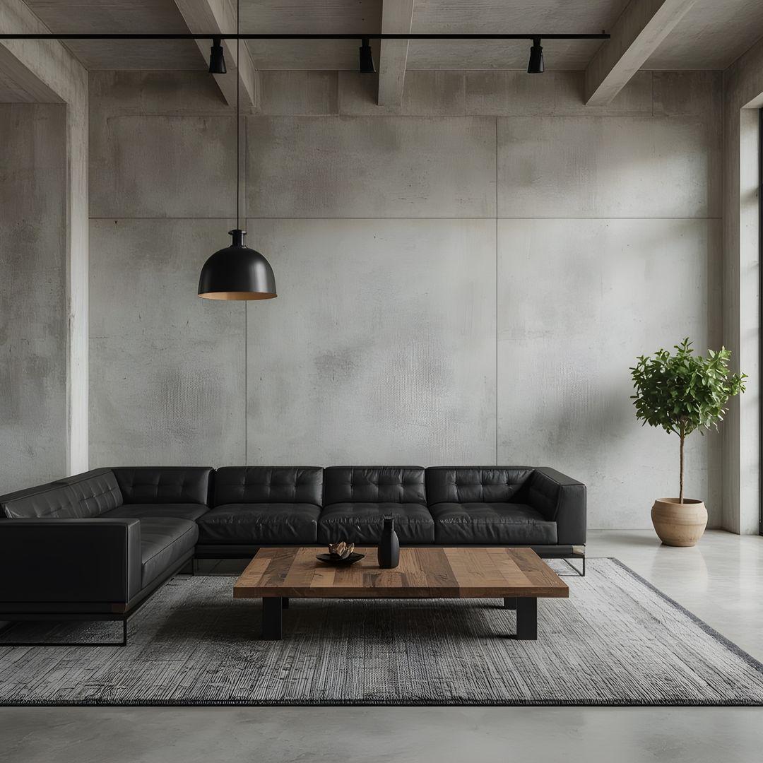 Wohnzimmer mit Betonwänden