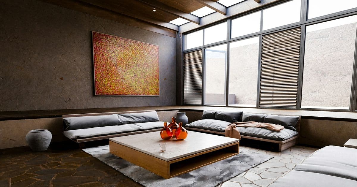 Schwarze Fensterrahmen in offenem Wohnzimmer