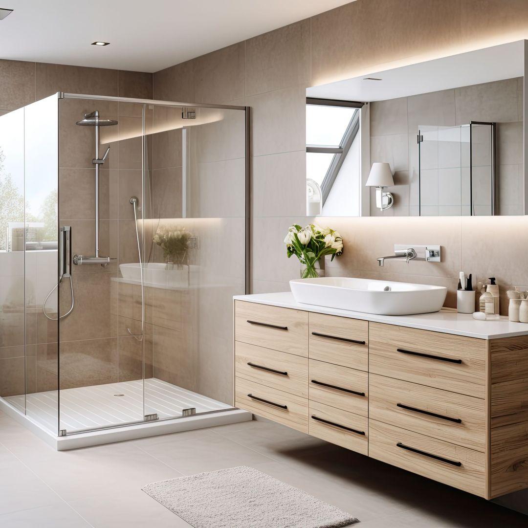 Helles Bad mit großer verglasten Dusche