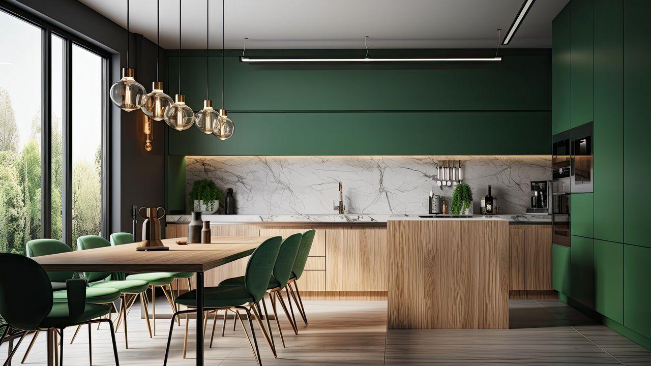 Küche in Grün und Holzoptik