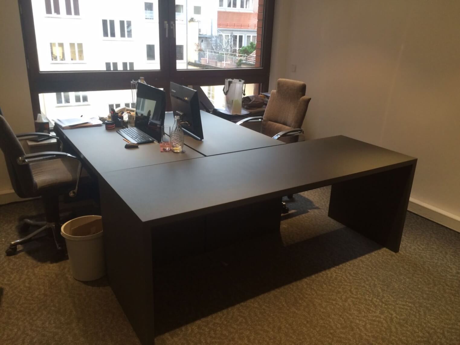 Re-covering an office desk in grey rather than red, cost example, pictures - after